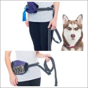 PooDoo Leash Red Polka Dot Hands Free Waist Belt Leash (Black) - EUC - 7ft